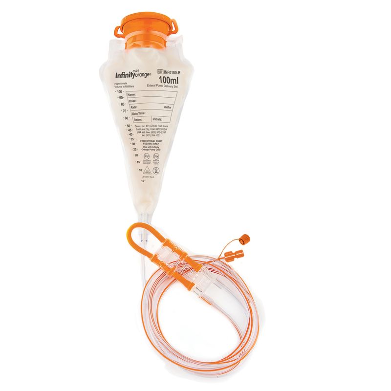 Enteral Feeding Pump Bag Set with ENFit® Connector Infinity® Orange® 100 mL Silicone NonSterile ENFit® Connector Enteral Feeding Pump Bag Set with ENFit® Connector Infinity® Orange® 100 mL Silicone NonSterile ENFit® Connector