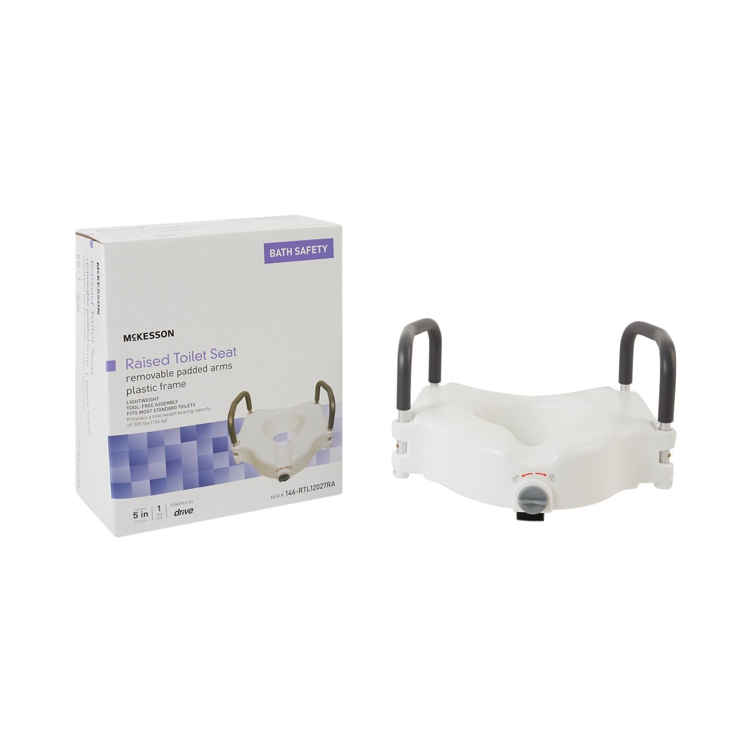 Mckesson Raised Locking Toilet Seats with Arms 5"