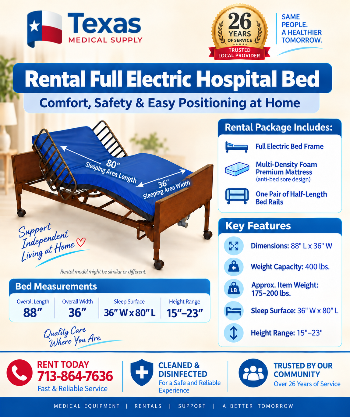 Rental Hospital Bed Full Electric