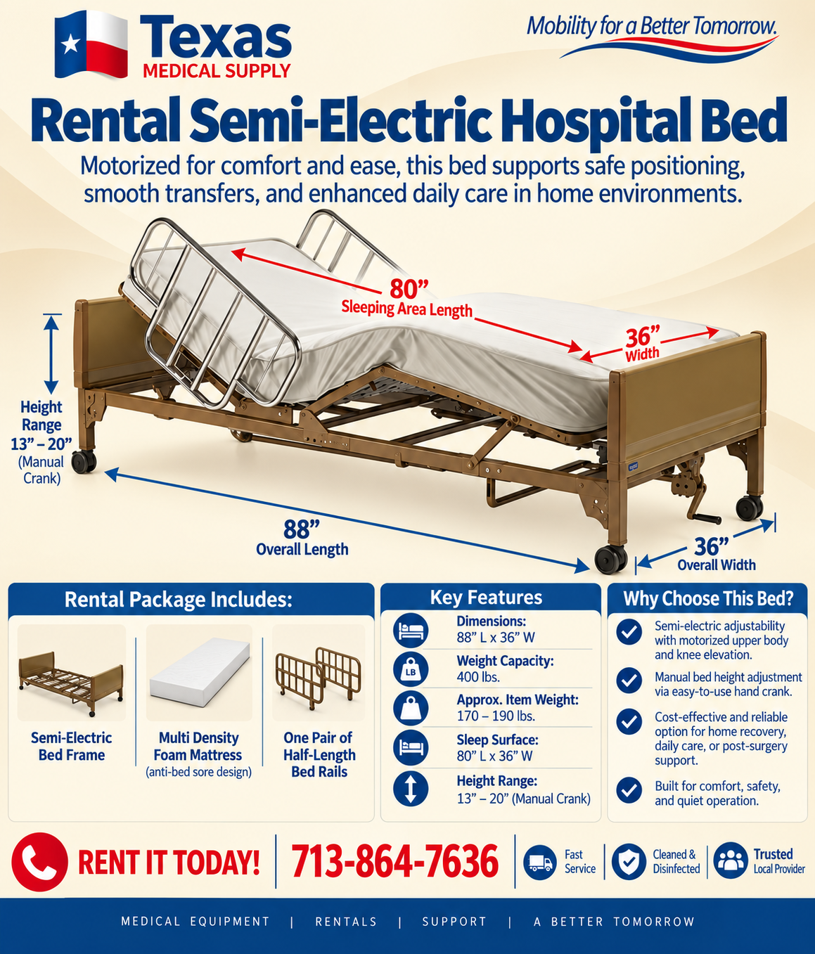 Rental Hospital Bed Semi-Electric