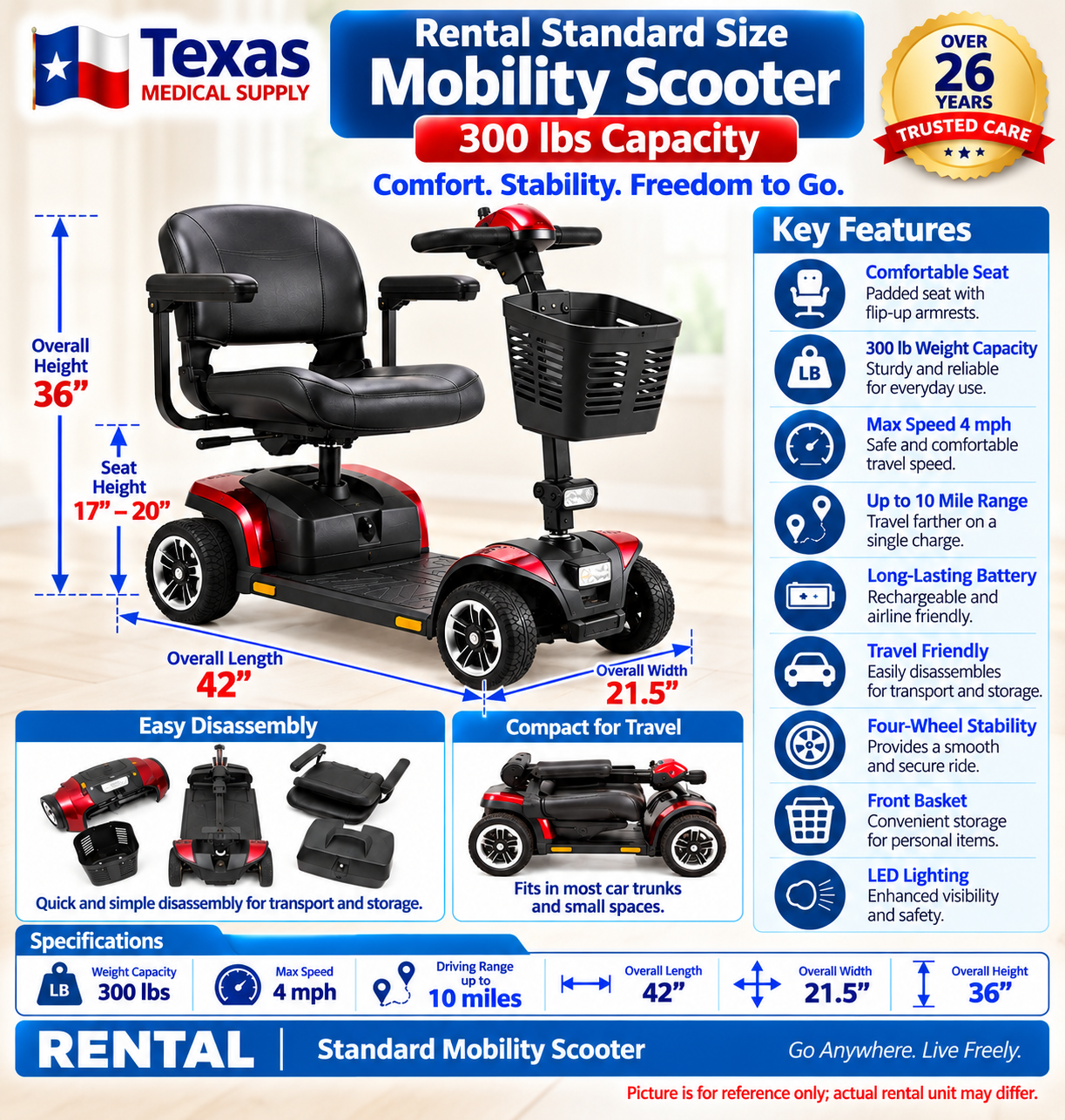 Rental Scooter Standard Size 300 Lbs Capacity