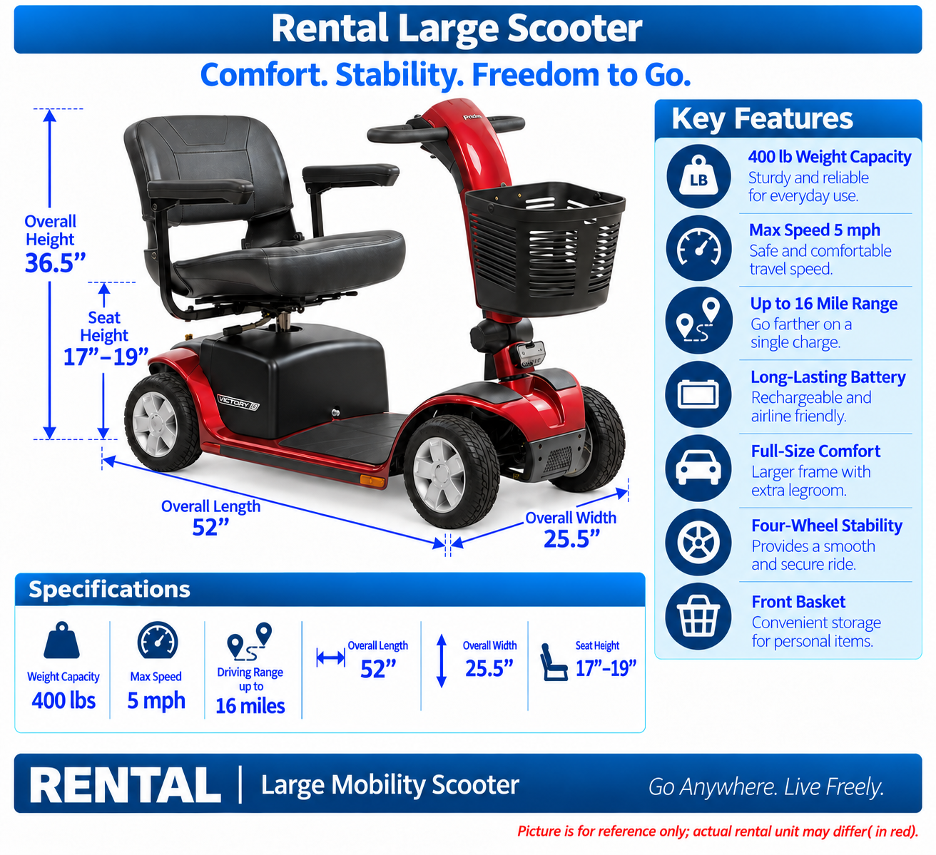 Rental Scooter Large Size 400 Lbs Capacity