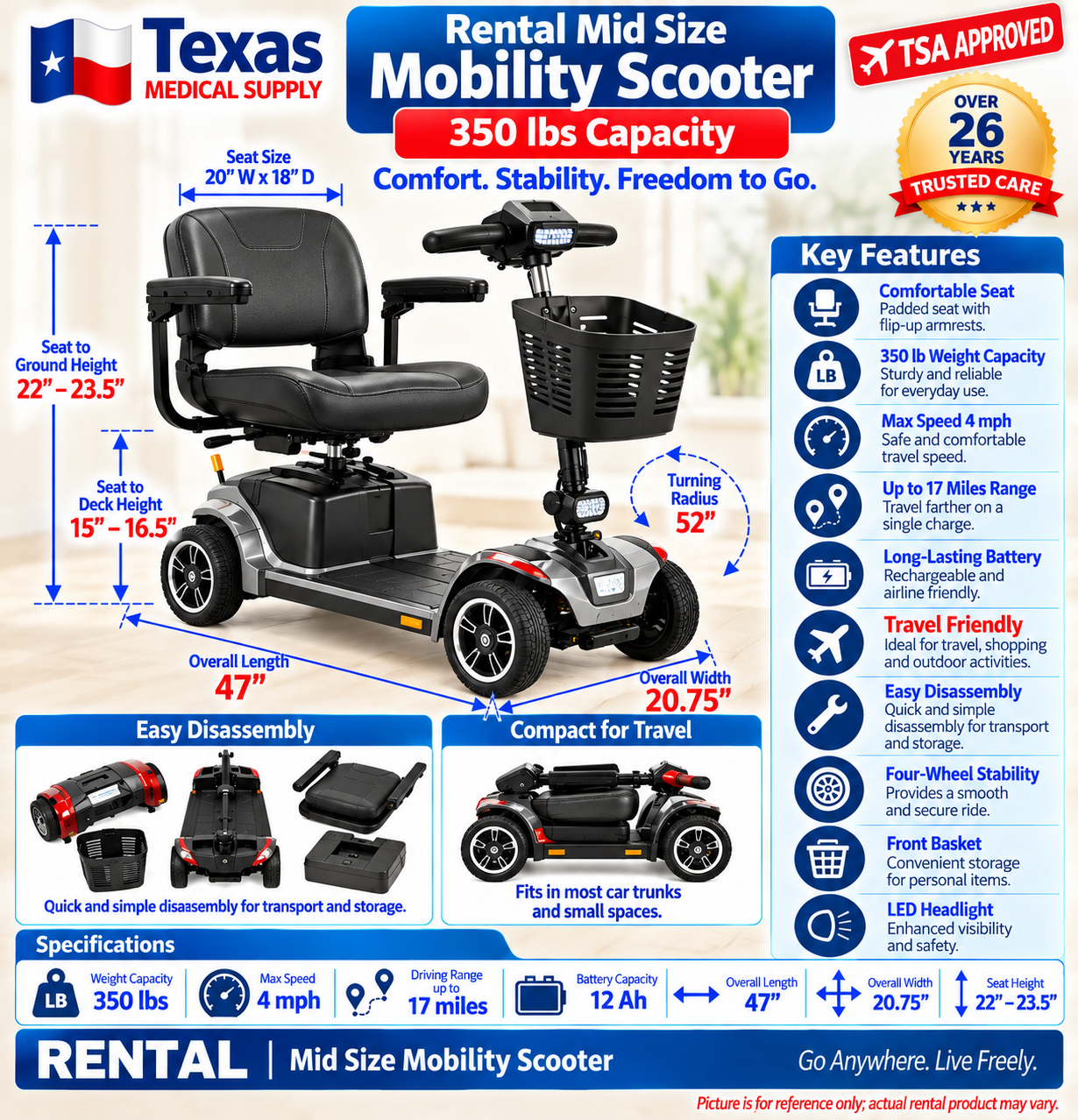 Rental Scooter Mid-Size 350Lbs Capacity
