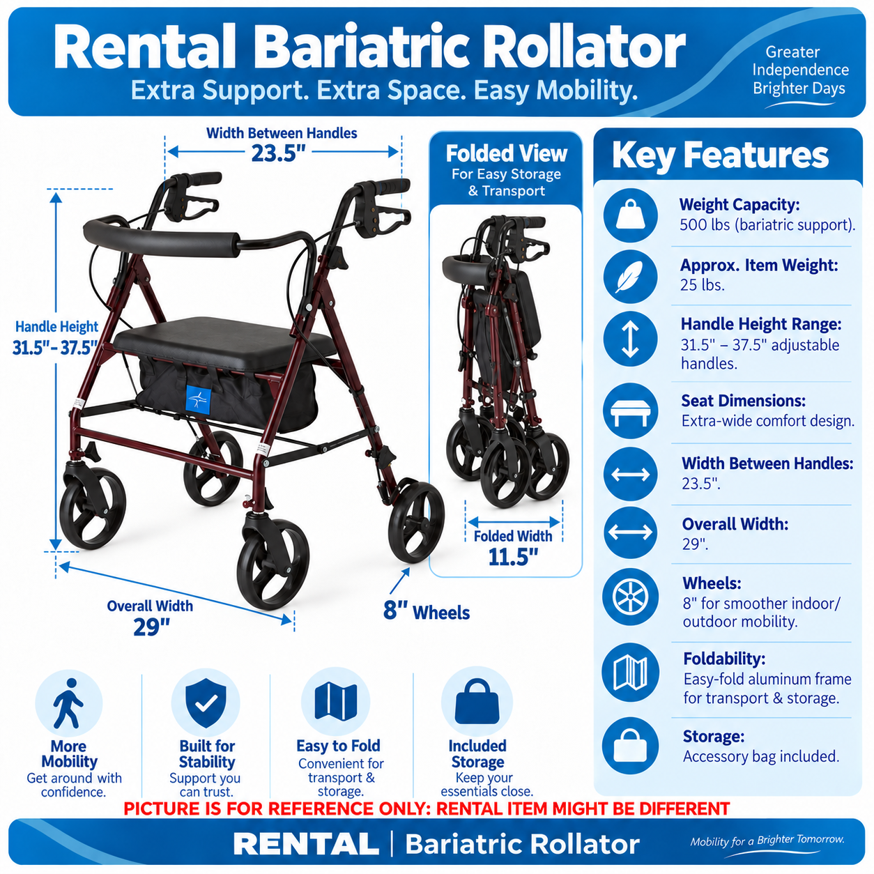 Rental Extra Wide Bariatric Rollator Walker