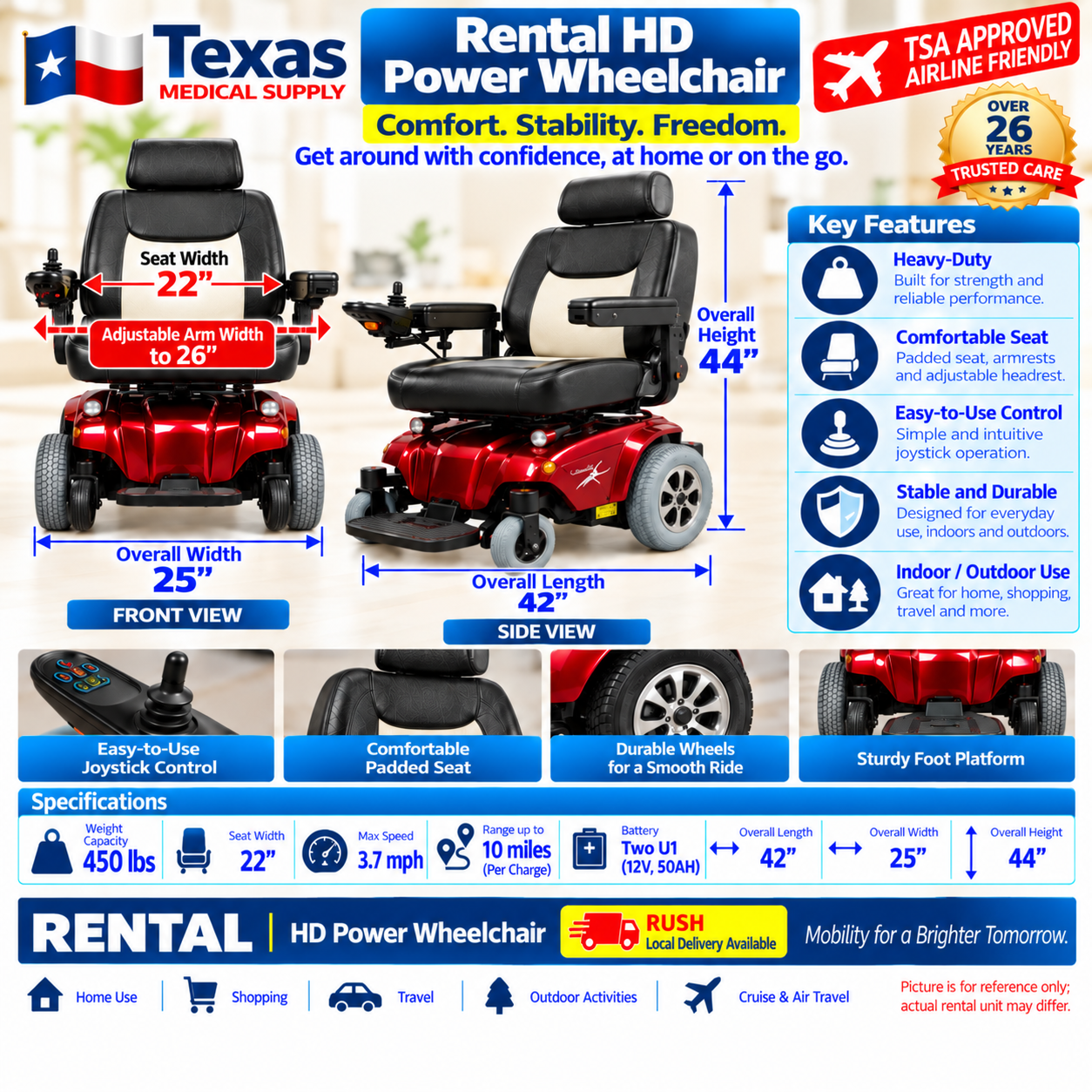 Rental Power Wheelchair Bariatric HD 450 Lbs Capacity
