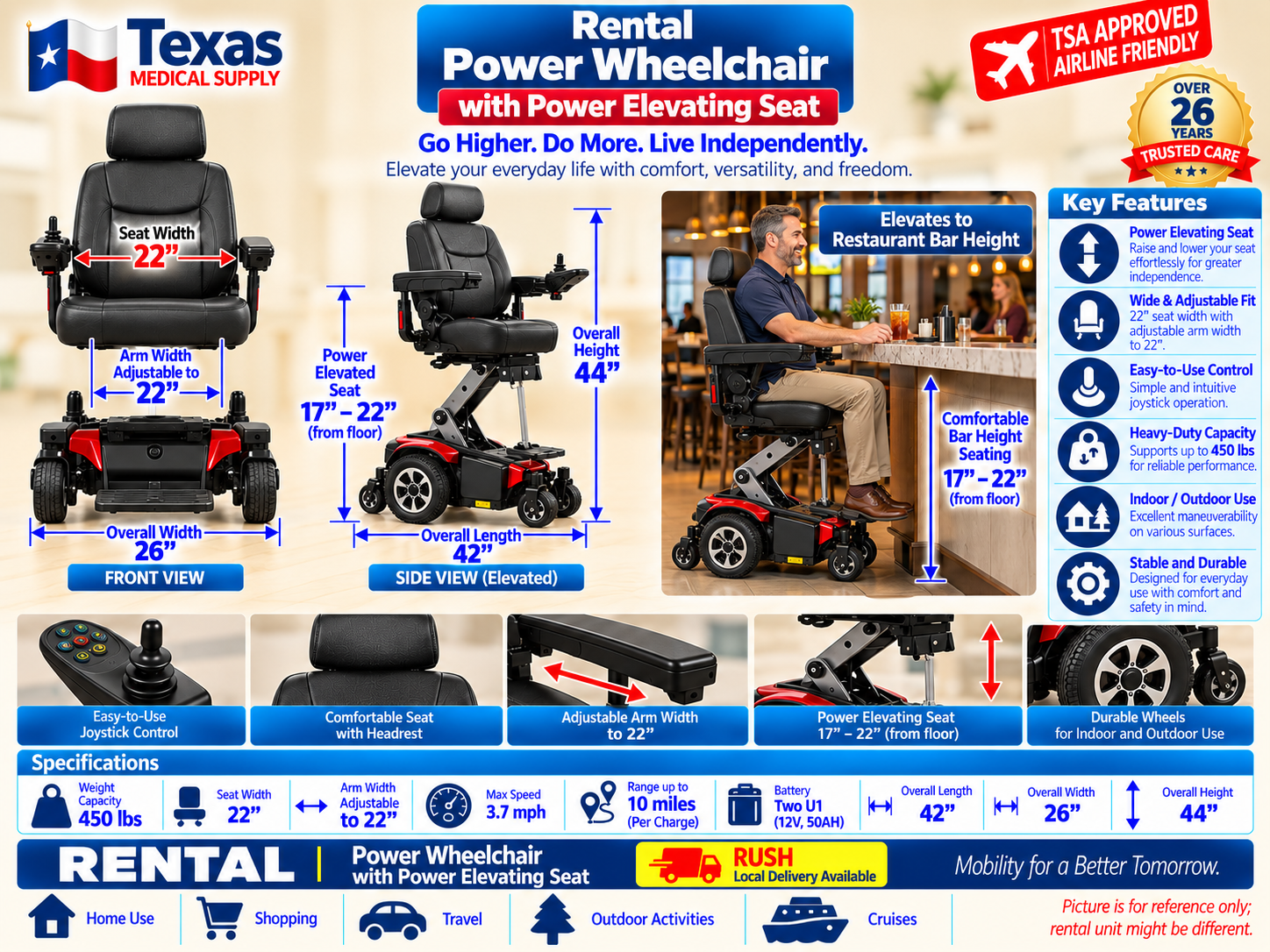 Rental Power Wheelchair With Elevating Seat