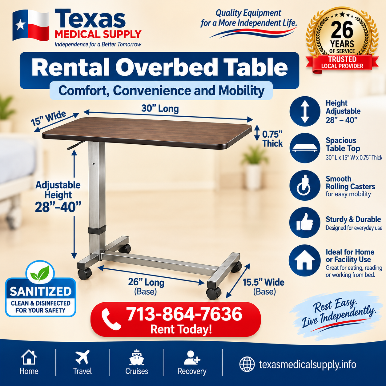 Rental Overbed Table