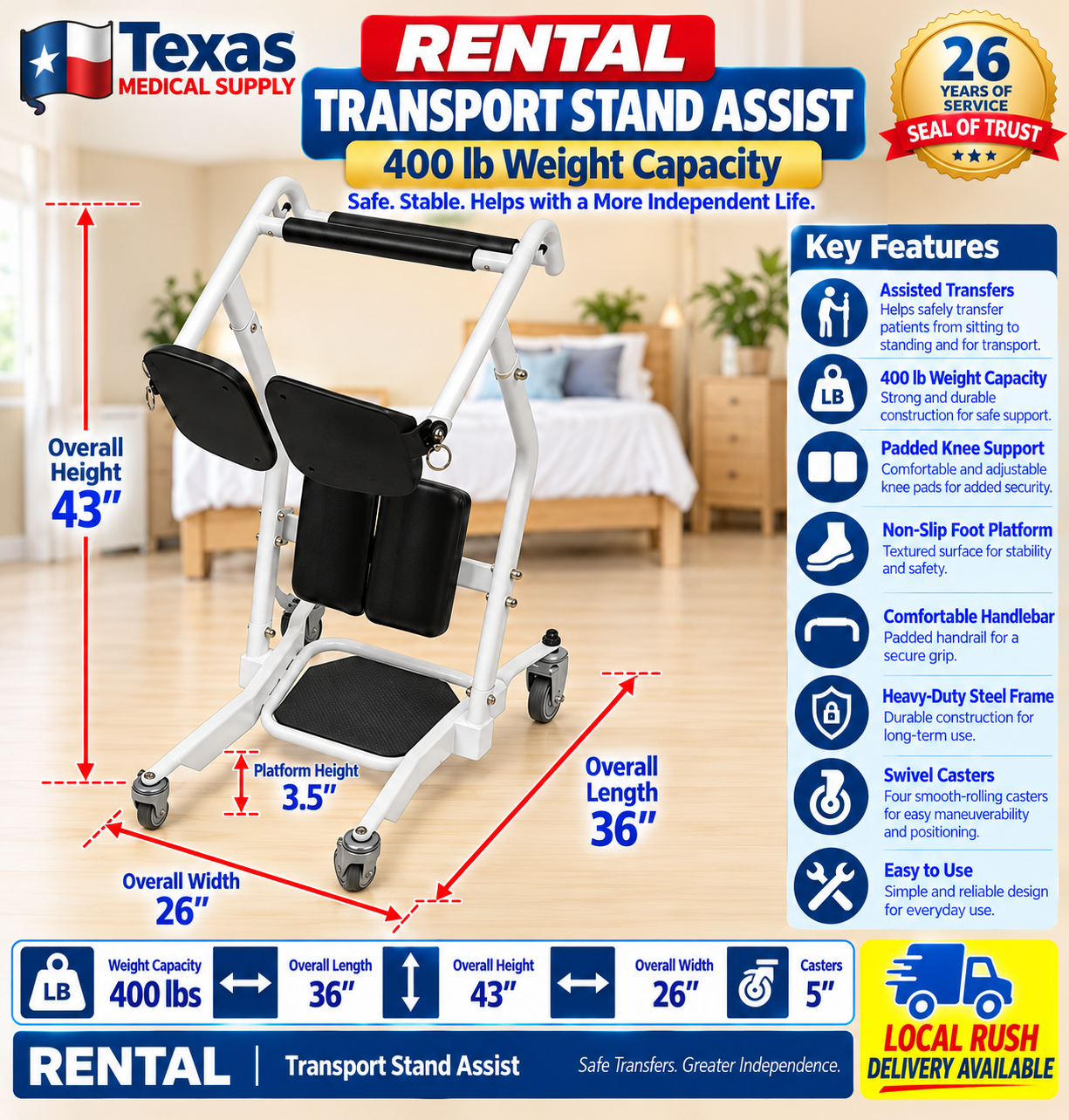 Rental Patient Transport Stand Assist