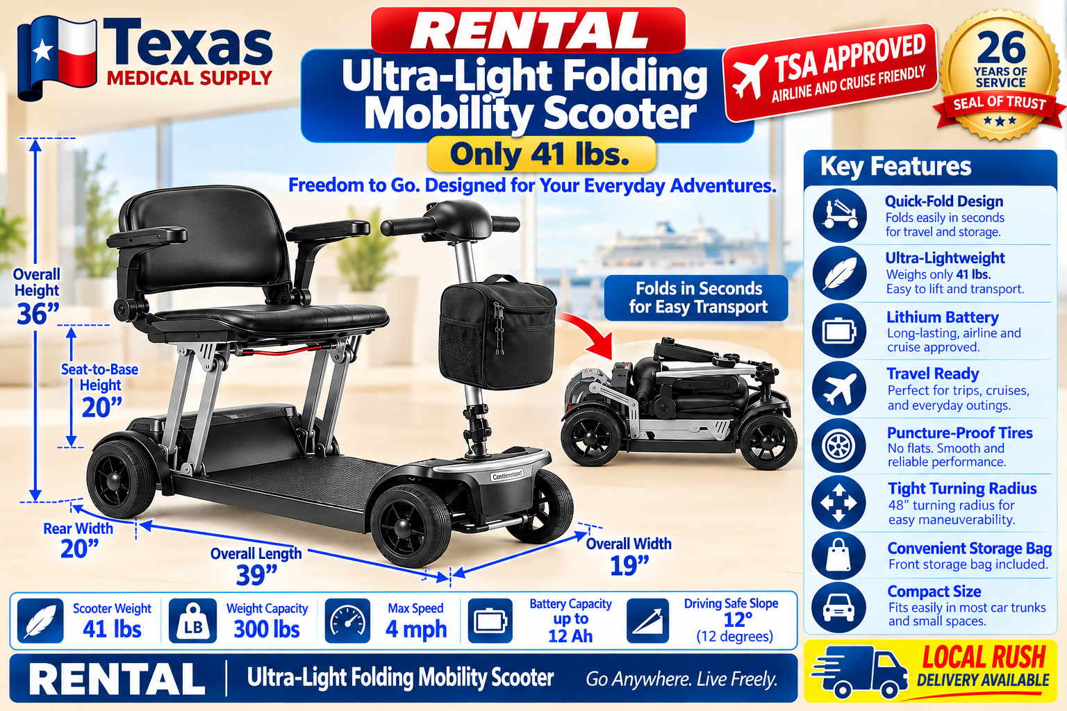 Rental Scooter Ultra Light Travel 41Lbs
