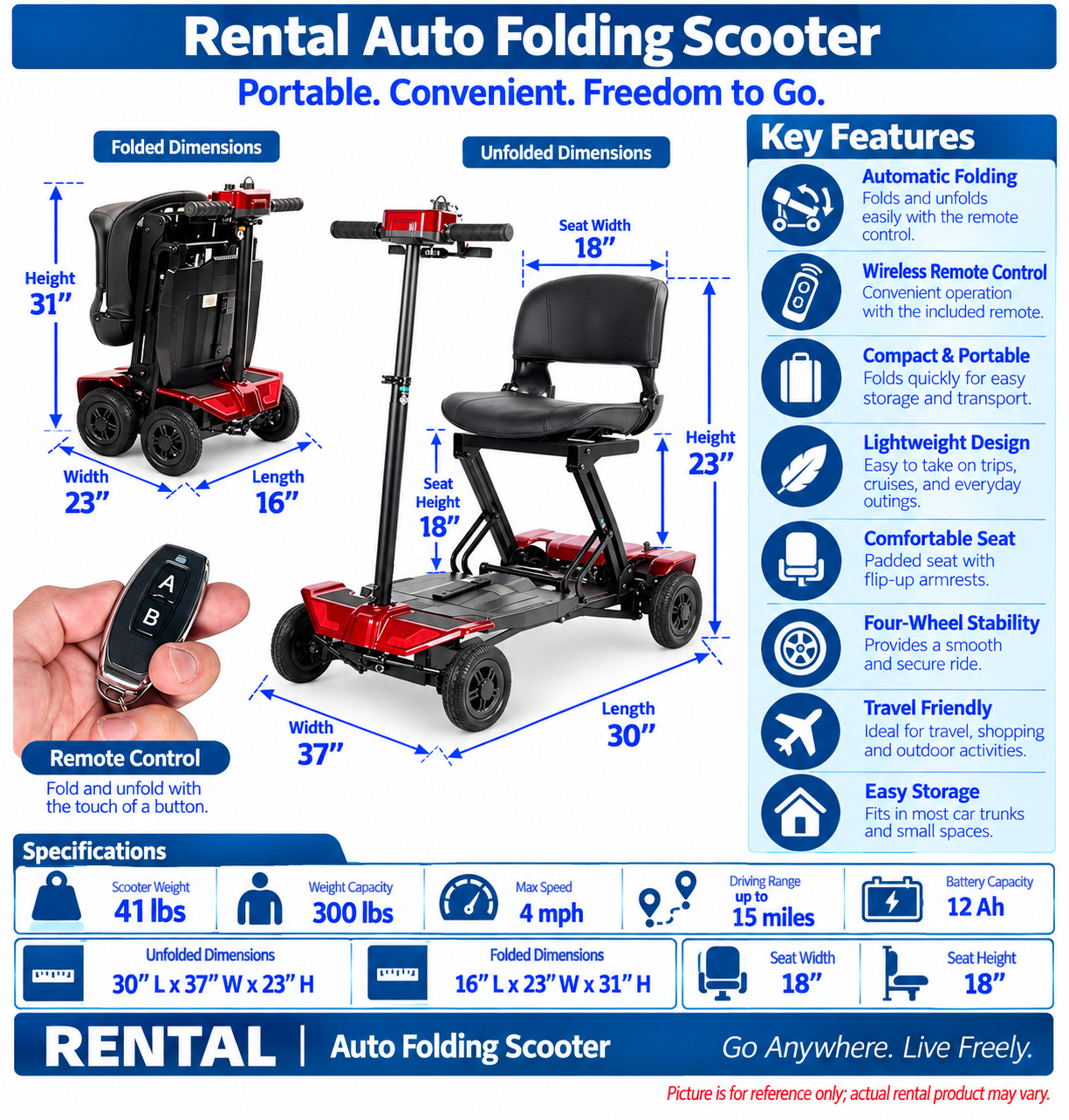 Rental Scooter Auto-Folding 60 Lbs