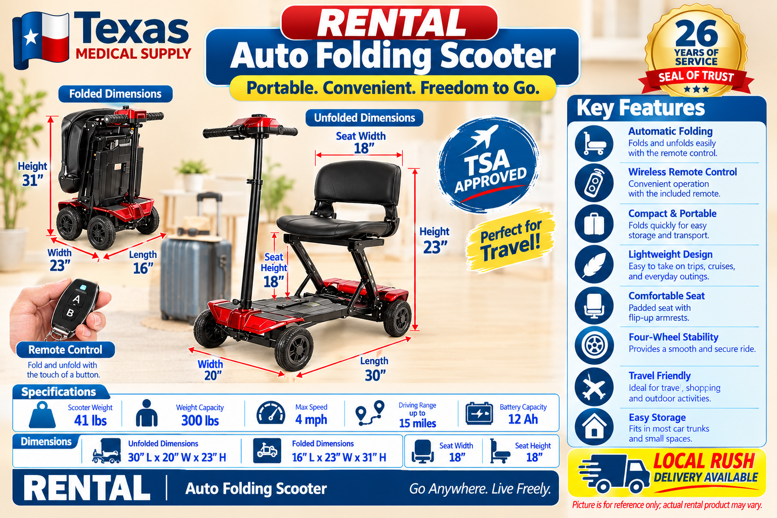 Rental Scooter Auto-Folding 60 Lbs