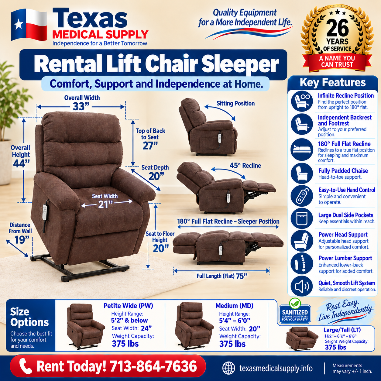 Rental Lift Chair Sleeper Power Recliner