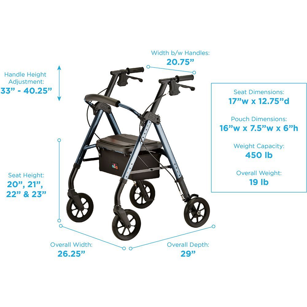 STAR 8 DX Rollator Seat Height Adjustable HD 19Lbs