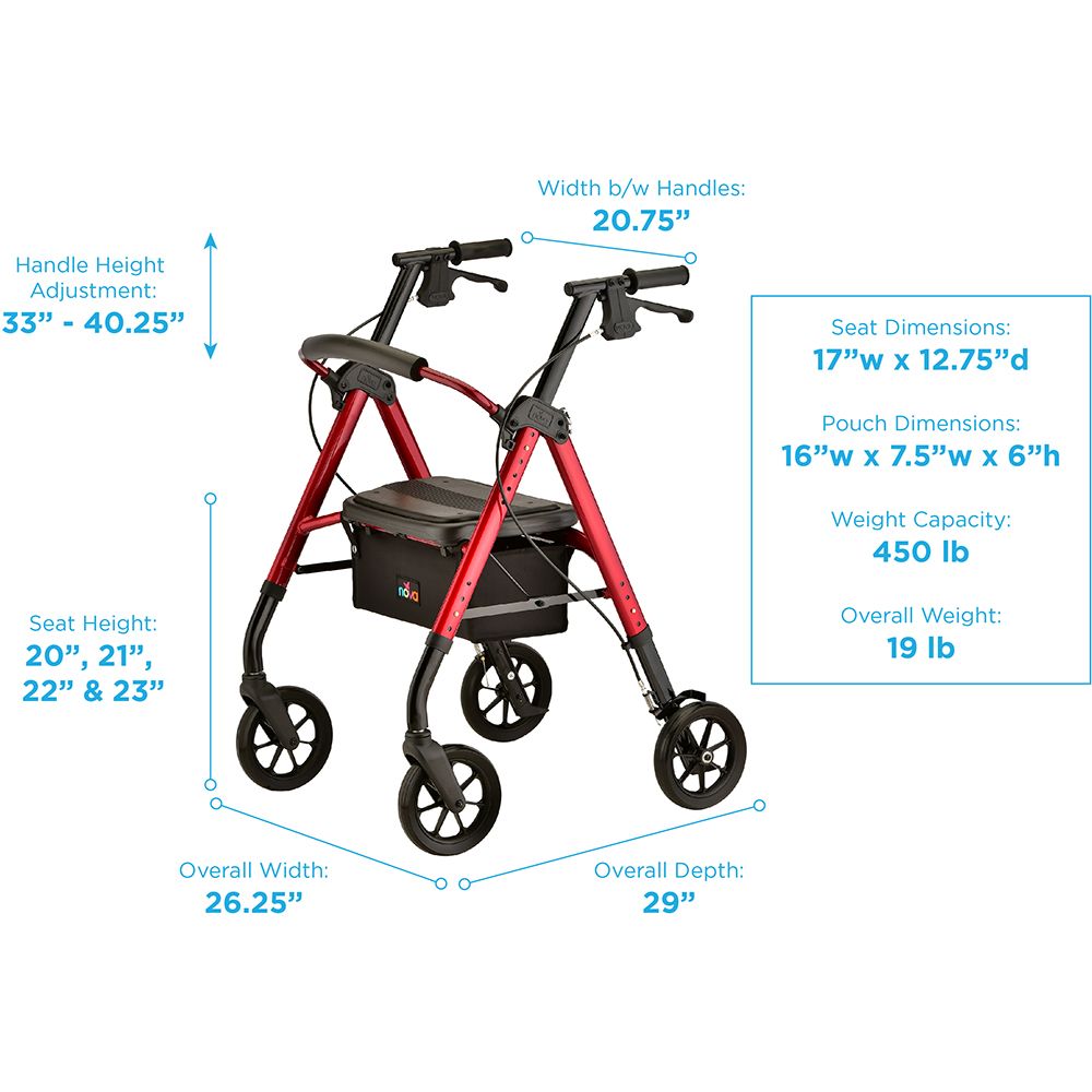 STAR 8 DX Rollator Seat Height Adjustable HD Extra Wide 21Lbs