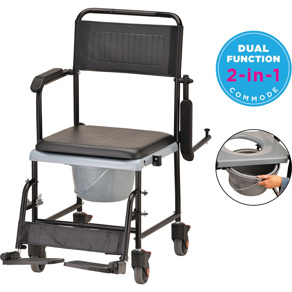 Commode Drop Arm Transport Chair