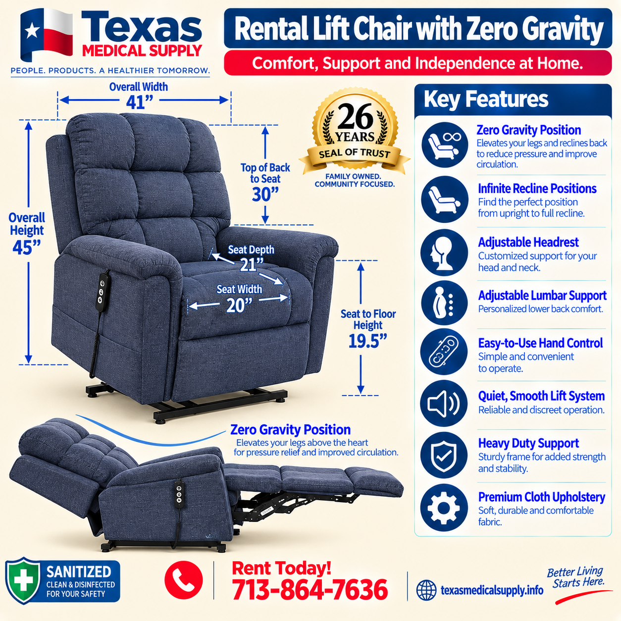 Rental Lift Chair with Zero Gravity