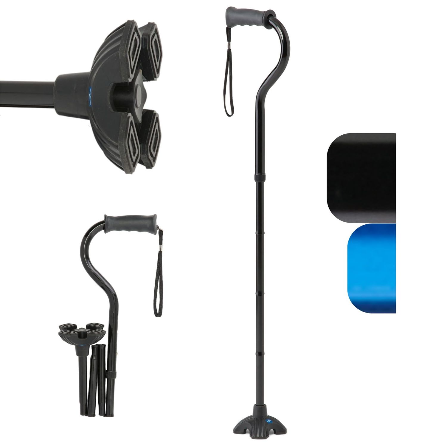 Offset Folding Cane, 4-Point Base with Cushioned Gel Handle, 350Lbs ap