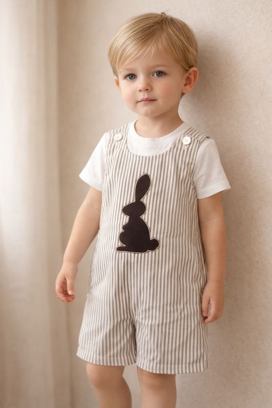 Chocolate Bunny Overalls – Handmade Cotton Easter &amp; Spring Outfit