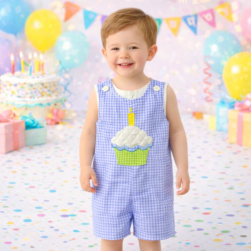 Blue Gingham Cupcake Overall