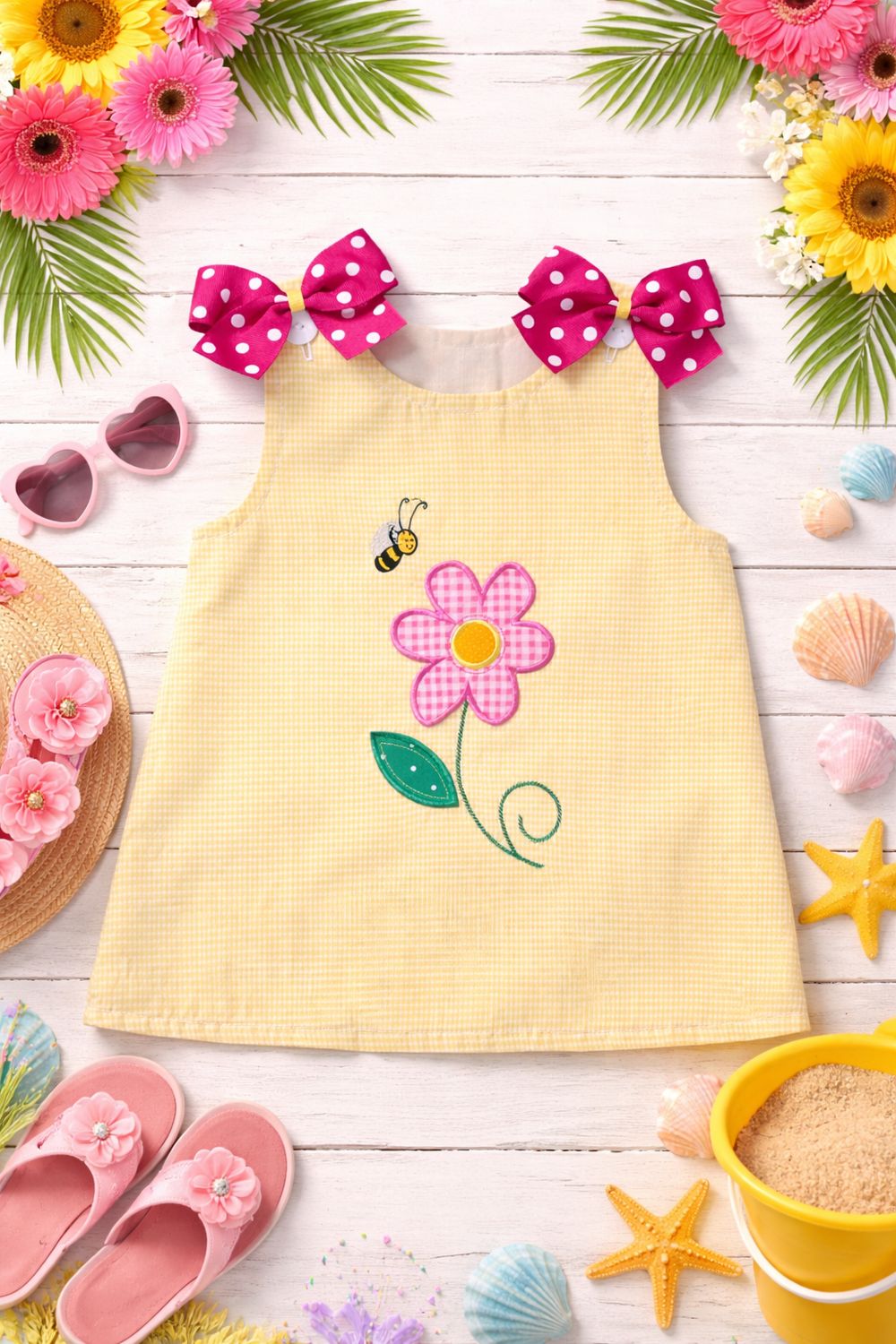 CLOSE OUT - YELLOW GINGHAM FLOWER DRESS