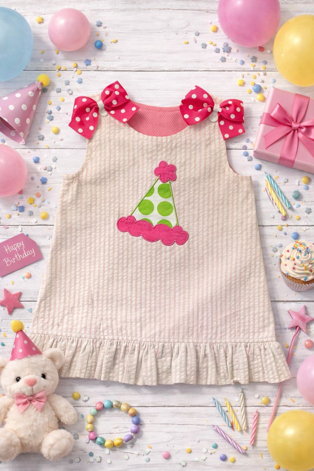 CLOSE OUT - PINK STRIPE PARTY HAT DRESS