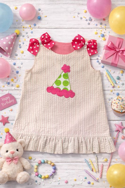 CLOSE OUT - PINK STRIPE PARTY HAT DRESS