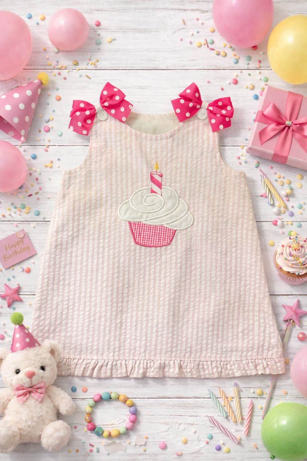 CLOSE OUT - PINK STRIPE BIRTHDAY  CUPCAKE DRESS