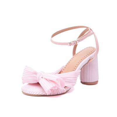 Quimeir Women&#39;s Ankle Strap Heeled Sandals with Bow Satin High Heel Sandals, Light Pink