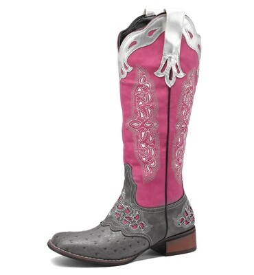 Quimeir Chunky Heel Cowboy Boots for Women, Embroidered Western Cowgirl Boots for Girls, 1#Pink