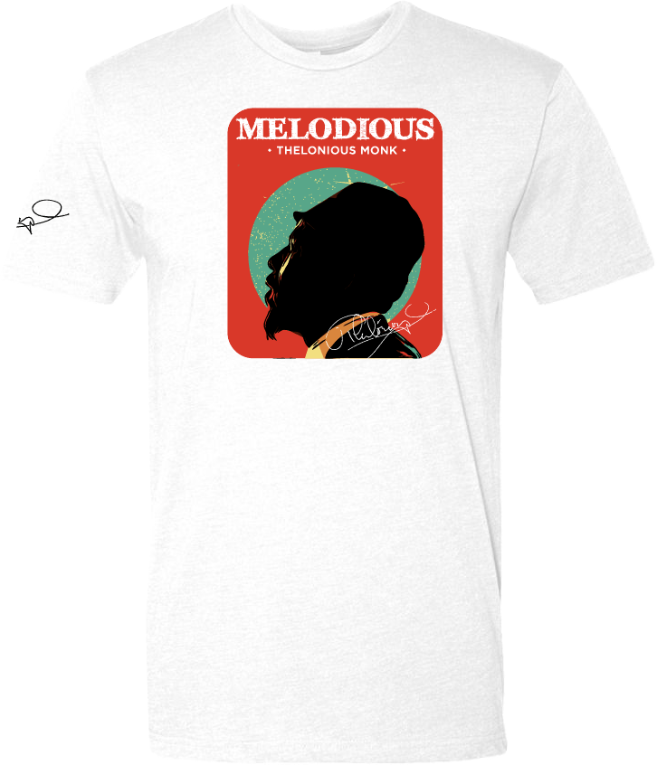 MELODIOUS: Thelonious Monk t-shirt featuring elegant jazz-inspired design in white