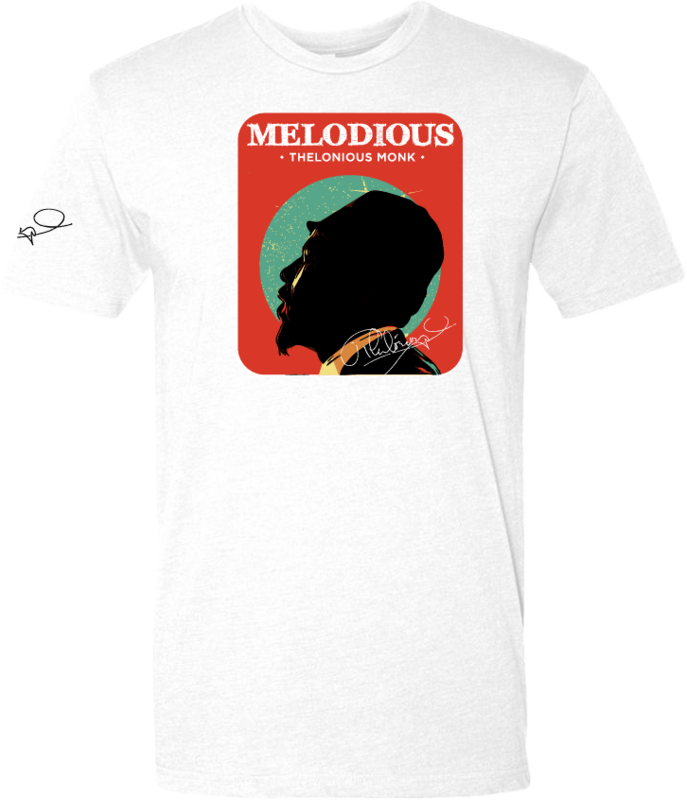 MELODIOUS: Thelonious Monk t-shirt featuring elegant jazz-inspired design in white
