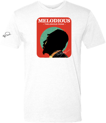 MELODIOUS: Thelonious Monk t-shirt featuring elegant jazz-inspired design in white