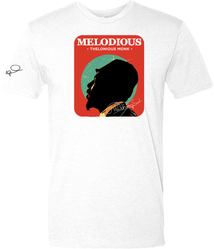 MELODIOUS: Thelonious Monk t-shirt featuring elegant jazz-inspired design in white