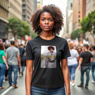 Wearing Shirley Chisholm t-shirt