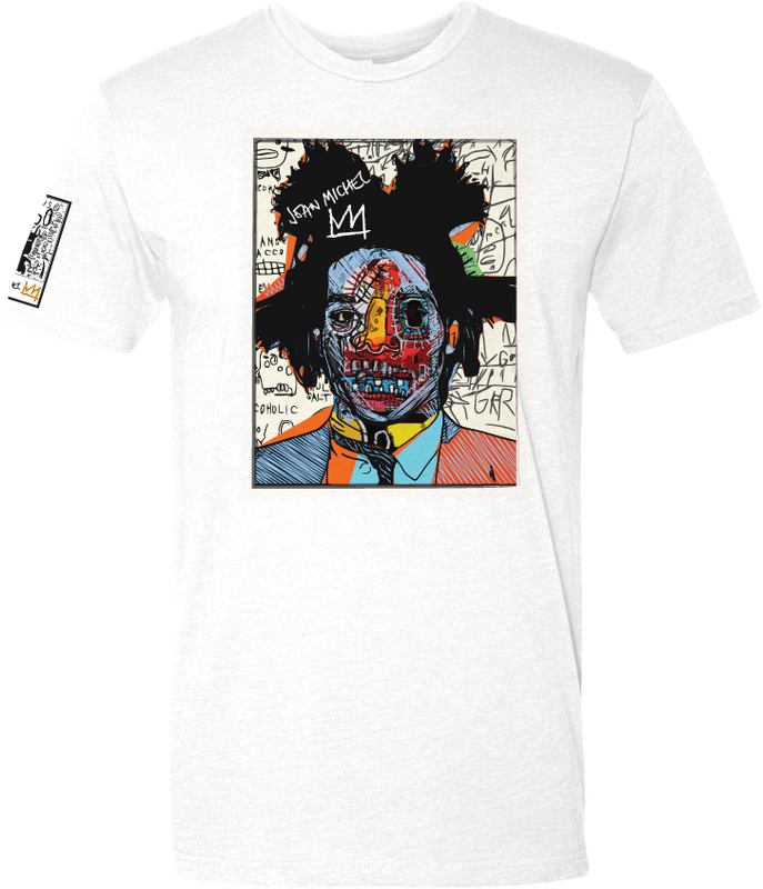 Portrait: Jean-Michel Basquiat Tee – White Jean-Michel Basquiat t-shirt, Basquiat portrait tee, street art clothing, artist graphic t-shirt, Basquiat crown shirt, contemporary art apparel, urban streetwear tee, Victoria + Irene Apparel, graffiti art fashion, limited edition artist t-shirt, wearable art streetwear, neo-expressionist t-shirt, Basquiat-inspired clothing.