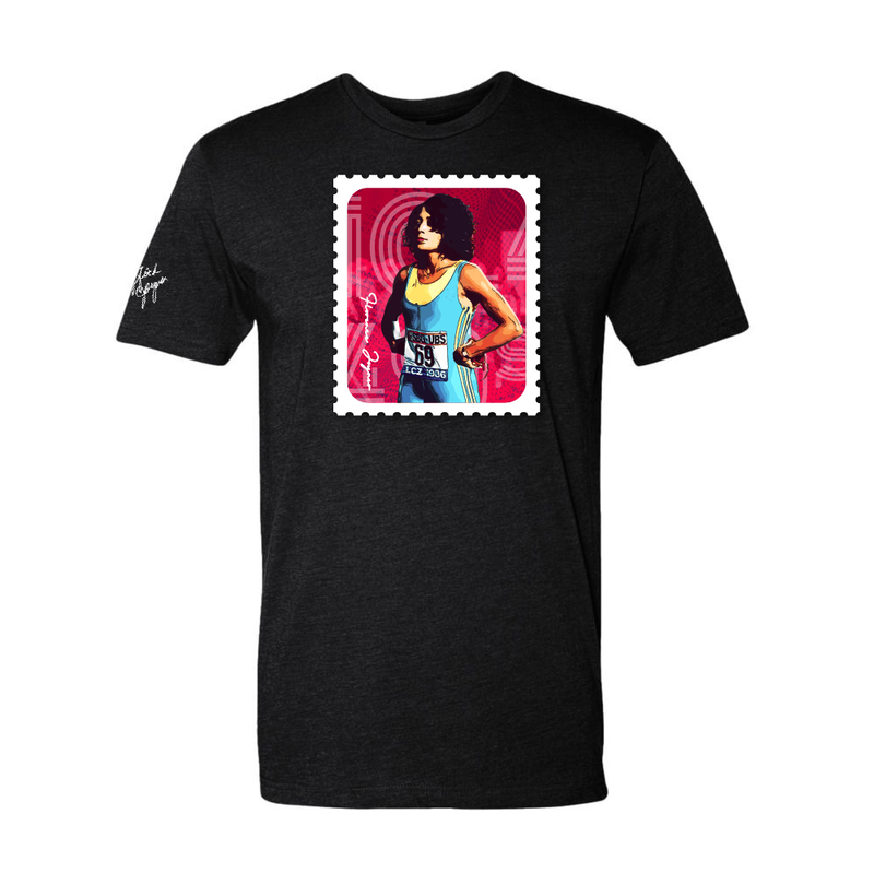 Florence Griffith-Joyner Flo Jo 10.49 graphic t-shirt — tribute to the 1988 Olympic 100m world record that still stands today