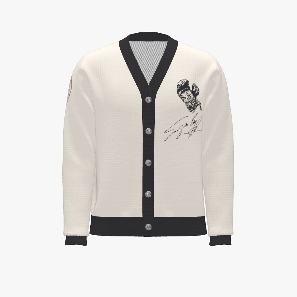 Sugar Ray Robinson heritage cardigan sweater — five-time middleweight world champion tribute knitwear by Victoria + Irene App
