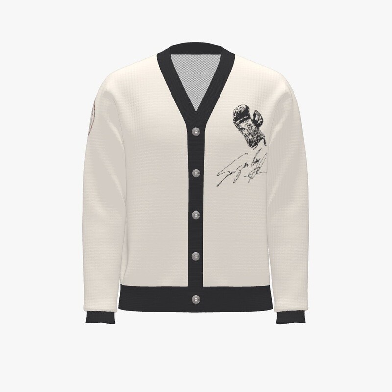 Sugar Ray Robinson heritage cardigan sweater — five-time middleweight world champion tribute knitwear by Victoria + Irene App