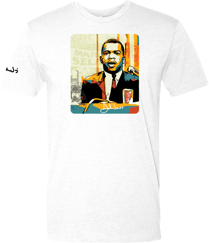 John Lewis good trouble graphic t-shirt in white — civil rights tribute tee by Victoria + Irene Apparel Co