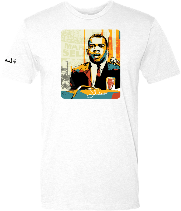John Lewis good trouble graphic t-shirt in white — civil rights tribute tee by Victoria + Irene Apparel Co