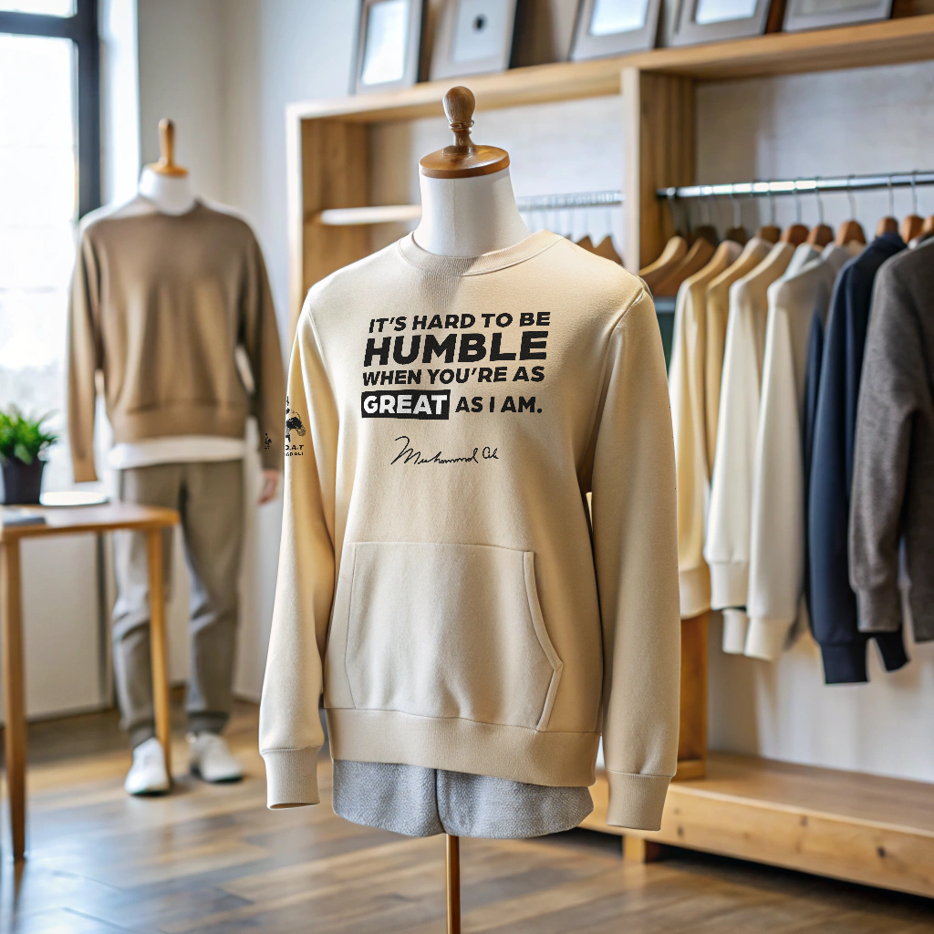 Muhammad Ali 'Hard to Be Humble' heritage sweater — Black history tribute knitwear by Victoria + Irene Apparel Co