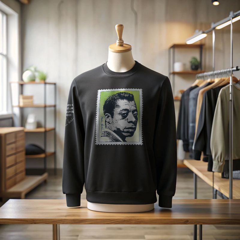 James Baldwin heritage tribute sweater — Black literary icon apparel by Victoria + Irene Apparel Co