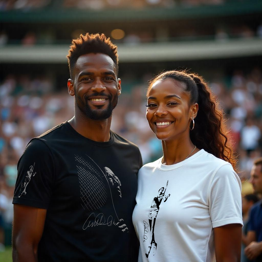 Arthur Ashe art tribute graphic t-shirt — first Black Wimbledon men's champion, by Victoria + Irene Apparel Co
