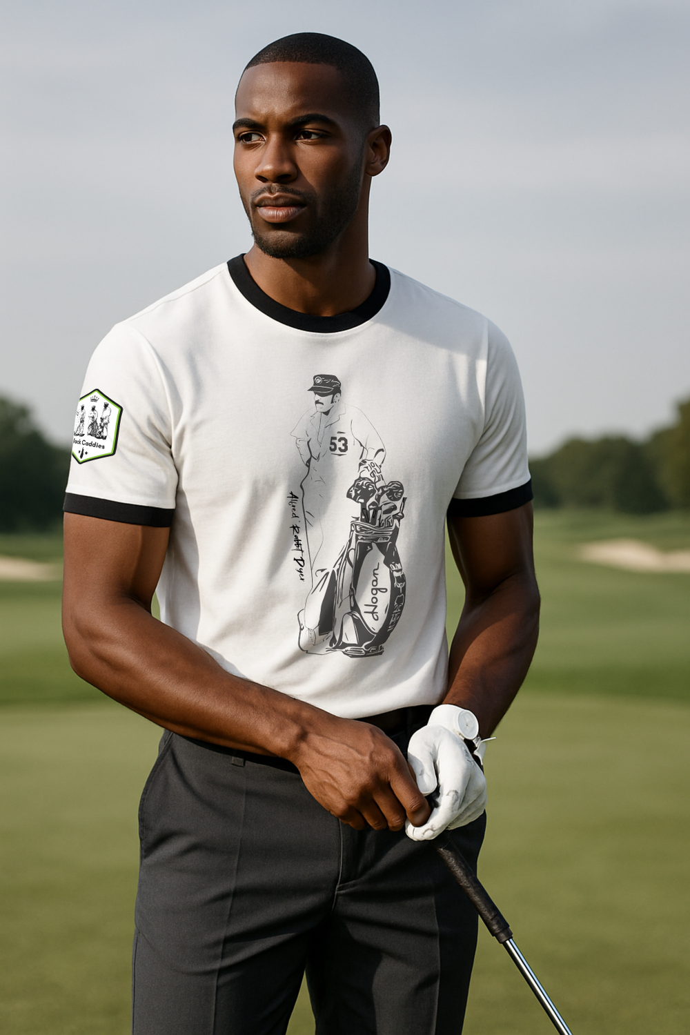 Alfred 'Rabbit' Dyer tribute graphic t-shirt — legendary Negro League baseball caddie and Black sports history figure, by Vic