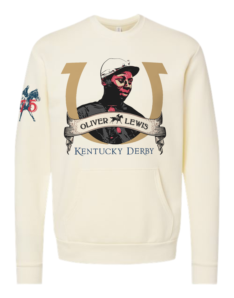 Model wearing Oliver Lewis 1875 cream pull-over — Black history heritage knitwear by Victoria + Irene