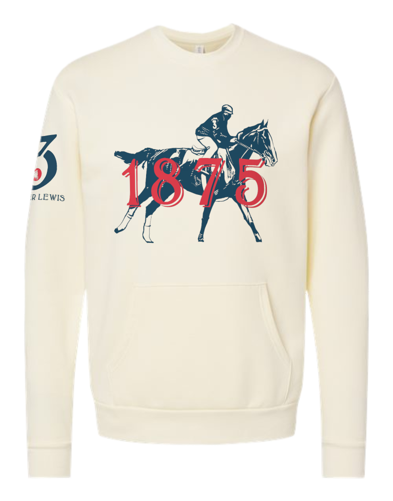 1875 Oliver Lewis heritage pull-over sweater in cream — tribute to first Black Kentucky Derby winner, by Victoria + Irene App
