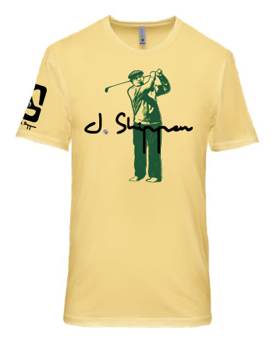 John Shippen tribute graphic tee in butter yellow — first Black US Open golf pioneer tribute tee by Victoria + Irene Apparel 
