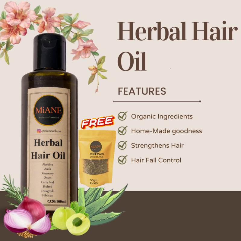 MiANE  Herbal  Hair  Oil  100ml + FREE Rosemary leaves (50gm)