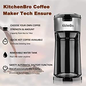 KitchenBro Single Serve Coffee Maker with 14 Oz Reservoir,K Cup