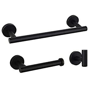 Bathroom Hardware Accessories Sets Black Matte SUS304 Stainless Steel Bath Shower Set 3-Pieces(Robe Hook Toilet Paper Holder Towel Bar) Contemporary Style